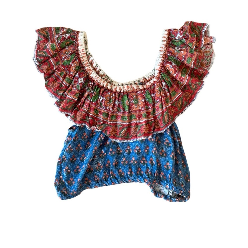 Faherty Small Ruffle Crop Top Boho Bohemian Festival Cottagecore Prairie